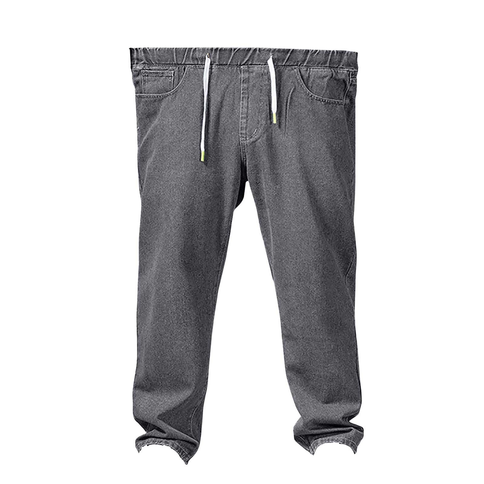 Jeans da uomo elasticizzati con tasche laterali, jeans da uomo, vestibilità comoda, in denim, in vita elasticizzata, con gamba larga, jeans alla moda, con coulisse e tasche