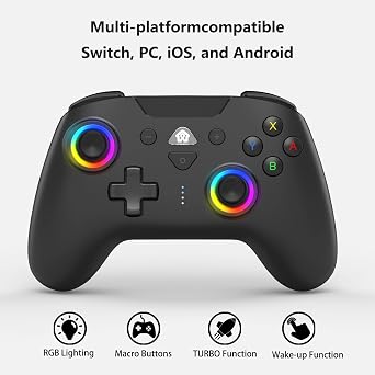 PeriphX Wireless Switch Controllers for Nintendo Switch,6-Axis Gyro,Turbo Function,7-Color RGB Lights,Compatible with Switch/Lite/OLED/PC/iOS, All Functions Included with a Stylish Design and Cute