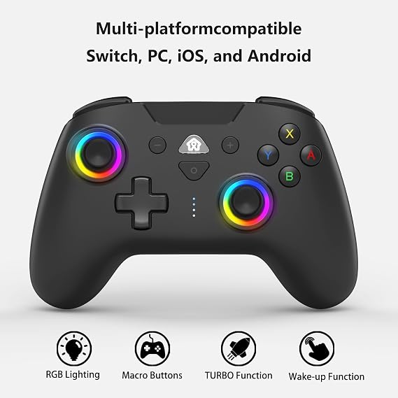 PeriphX Wireless Switch Controllers for Nintendo Switch,6-Axis Gyro,Turbo Function,7-Color RGB Lights,Compatible with Switch/Lite/OLED/PC/iOS, All Functions Included with a Stylish Design and Cute