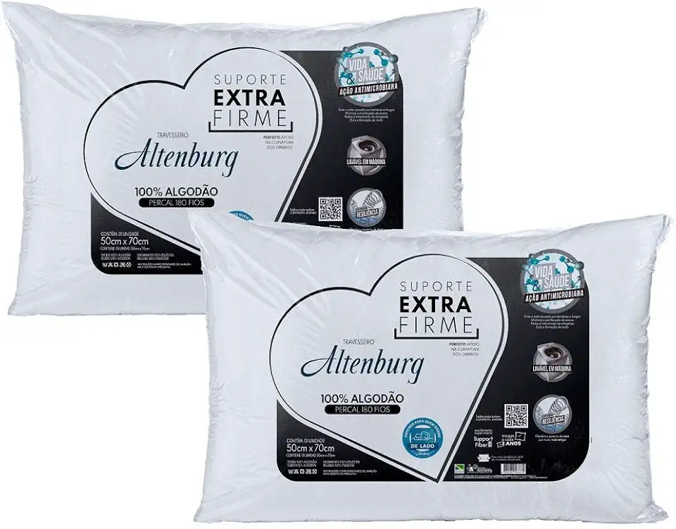 Kit 02 Travesseiros Altenburg Suporte Extra Firme 0,50x0,70m 180 Fios