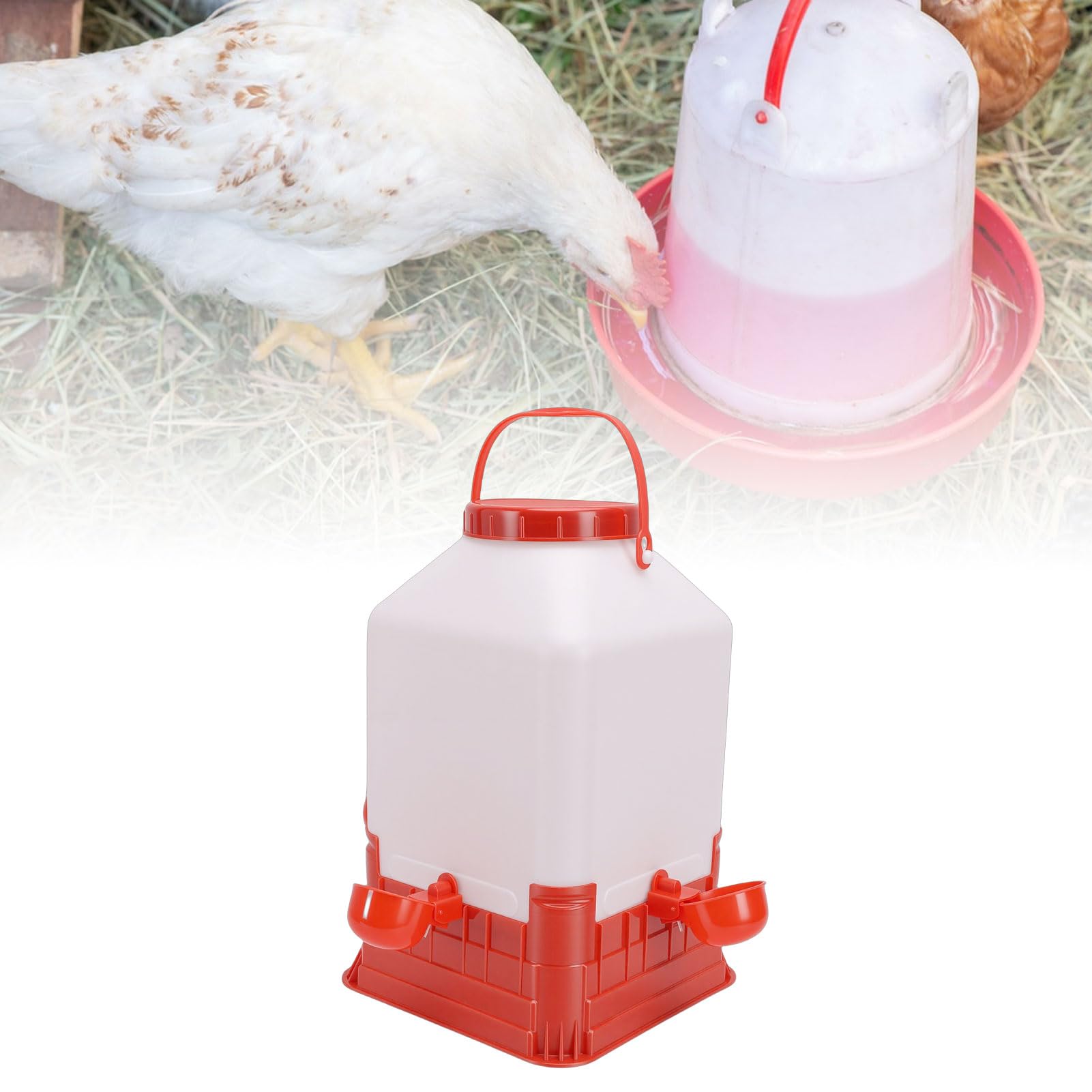 Fockety Abbeveratoio per Polli, Abbeveratoio per Pollame di Grande capacità da 10 Litri, Manuale per Polli con Robusta Struttura in Plastica, Distributore D'acqua per