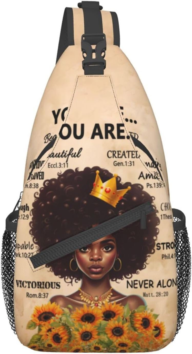 Sling bag for women crossbody chest bags Sling Backpack Travel Hiking Daypack for Women Men Shoulder Bag for Casual Sport Climbing Runners African American Afro Woman