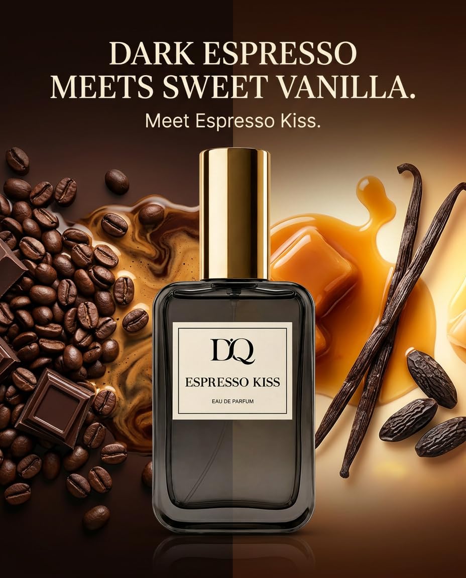 D’QAR ESPRESSO KISS | Eau de Parfum Unisex – Gourmand Parfum mit Kaffee, Schokolade, Rum, Karamell & Vanille – Intensiver warmer Duft für Damen & Herren – 50 ml