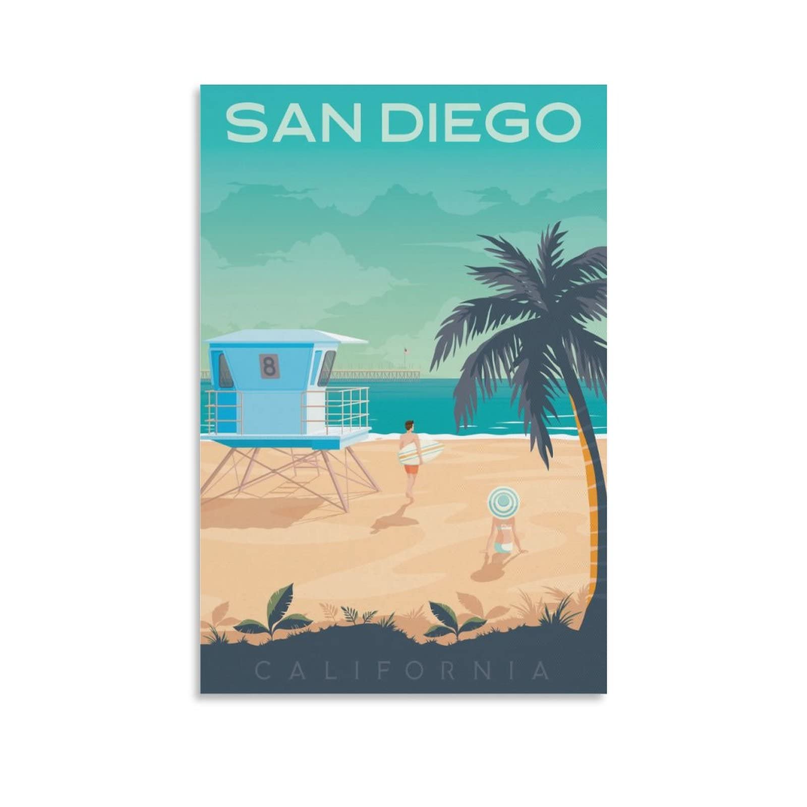 California San Diego Vintage Travel Posters Beach Canvas Posters Print Picture Paintings Wall Art for Living Room Bedroom Home Decor
