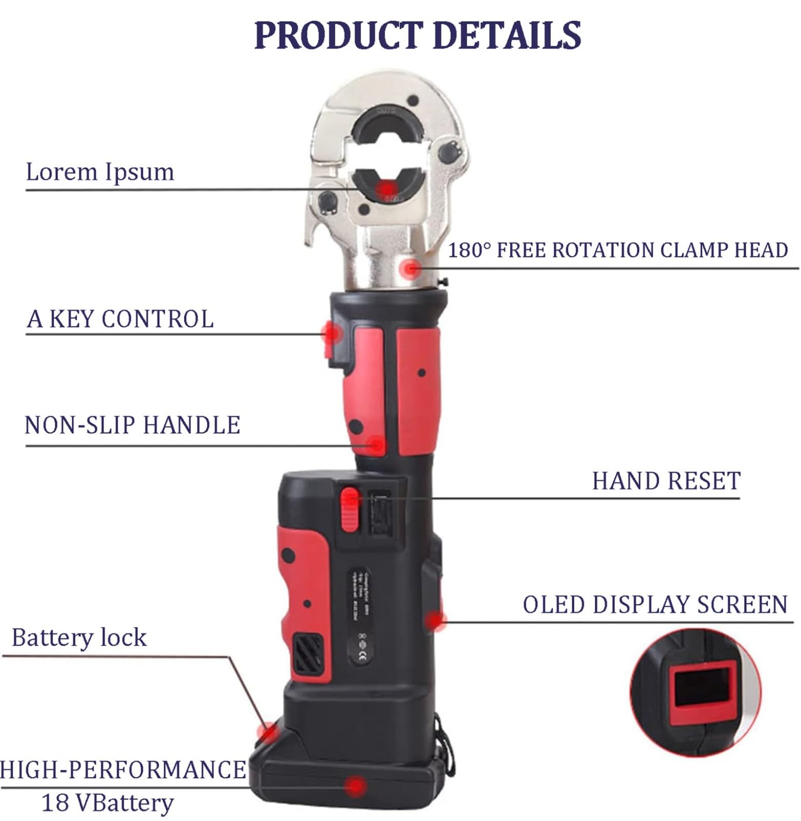 Herramienta de crimpado hidráulica eléctrica, crimpadora de terminales de cable de alto rendimiento. Kit de herramientas para terminales de cables eléctricos, rango de 16 a 300 mm² red