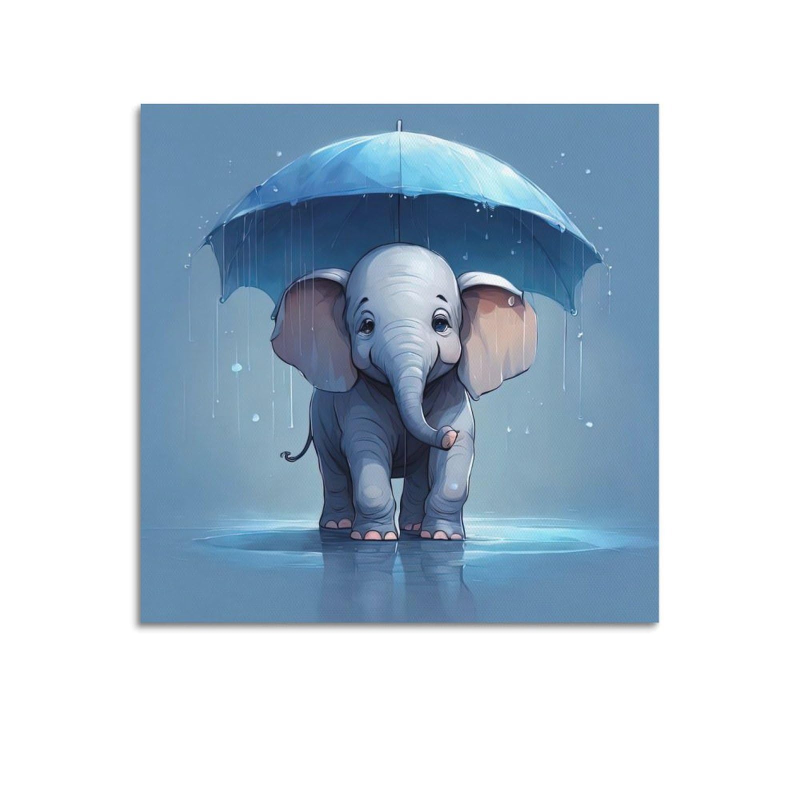 WZKTCL Animal Poster Rainy Elephant Emotion Poster Decorative Painting Canvas Wall Posters And Art Picture Print Modern Family Bedroom Decor Posters 16x16inch(40x40cm)