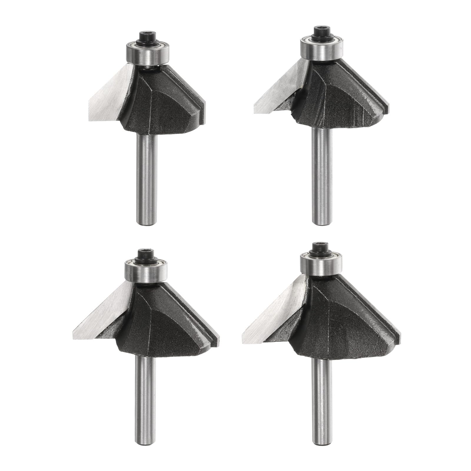 sourcing map Set di 4 punte per fresa per smusso a 45 gradi, codolo da 1/4", 5/8", 3/4", 7/8", 2,5 cm, punta in carburo con cuscinetto, per la lavorazione del legno, colore grigio