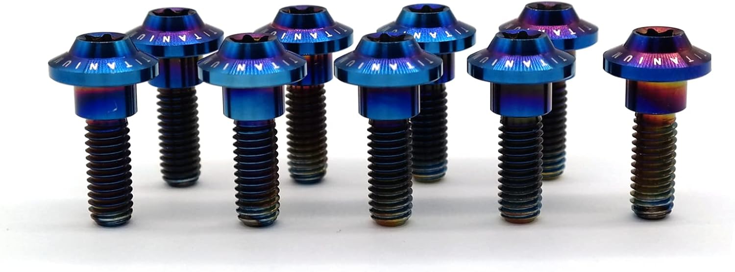 Front Brake Disc Rotors Mounting Bolts for Yamaha R1-Z 250 1997, XJR400 95-00, FZR600R 90-95, TDM 850 95-01, TRX 850 95-00, FJ1200 88-91 Titanium Tapered Torx Screws M6x20 Blue 12 Pcs