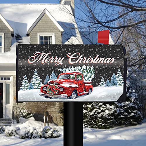 Image of Merry Christmas Pickup Magnetic Mailbox Cover Wreath Standard Briarwood Lane