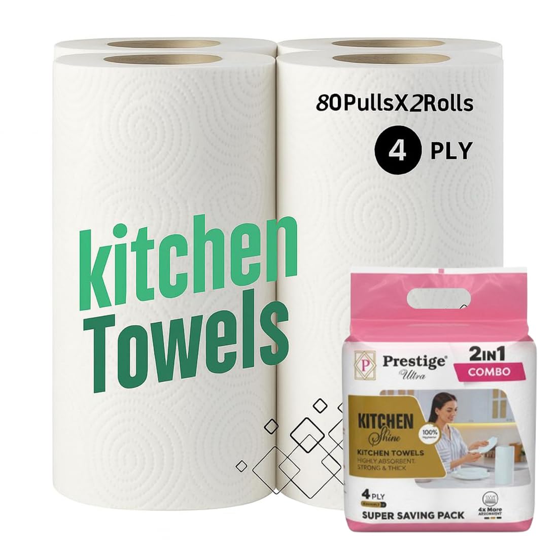 Prestige 4 Ply Kitchen Tissue Rolls by Khaana Packaging – 120 Pulls (60 Towels x 2 Rolls) | 100% Natural Virgin Cellulose Fiber | Ultra Soft, Strong & Highly Absorbent Paper Towels, Kitchen Towel-image-29