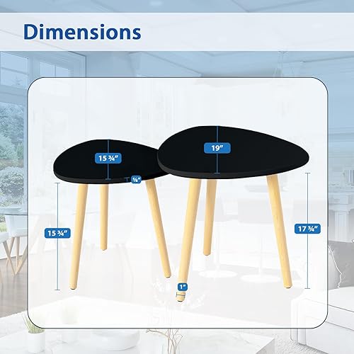 Miniatura 2 de Juego de 2 mesas semianidables modernas con patas de madera, mesa auxiliar triangular para sala de estar, dormitorio, apartamento y espacios