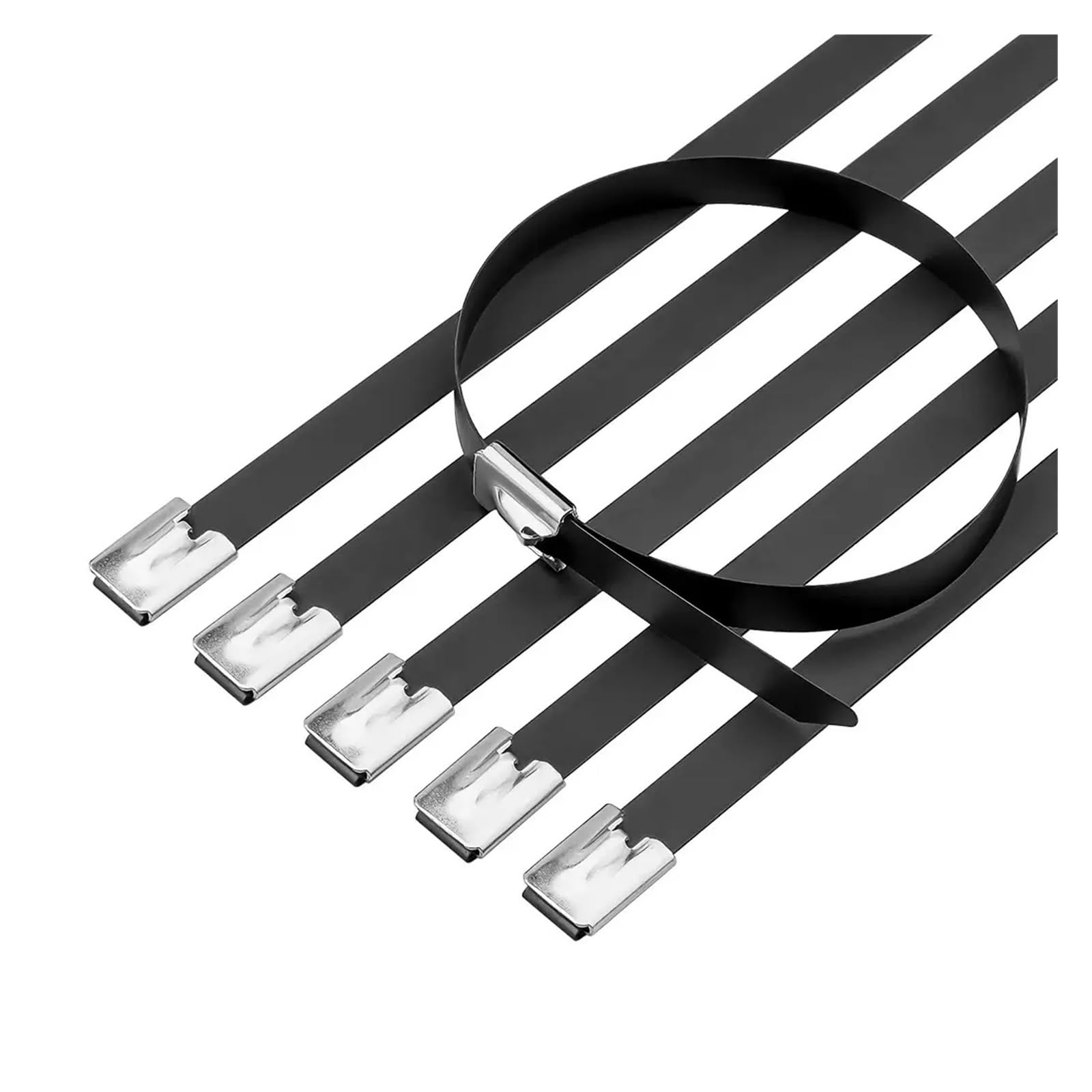 Fascette ferma-cavo metalliche in acciaio inossidabile nero da 4,6 mm, fascette ferma-cavi in ​​metallo per carichi pesanti da 100 pezzi per rilegatura del tubo di scarico(4.6x1400mm)