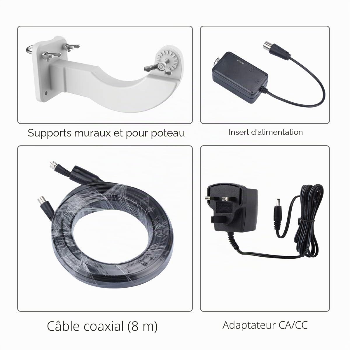 1byone Antenne TV extérieure 32 DB avec amplificateur, antenne de Toit réception de HDTV, DVB-T/DVB-T2 et signaux analogiques, avec Filtre 4G LTE intégré