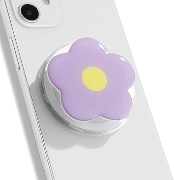 OnTheGrip Compatible with Magsafe Magnetic Cute Solid Color Daisy Flower Design Collapsible Mobile Phone Grip Stand Holder for Smartphone Tablet Cell Phone Accessory Violet