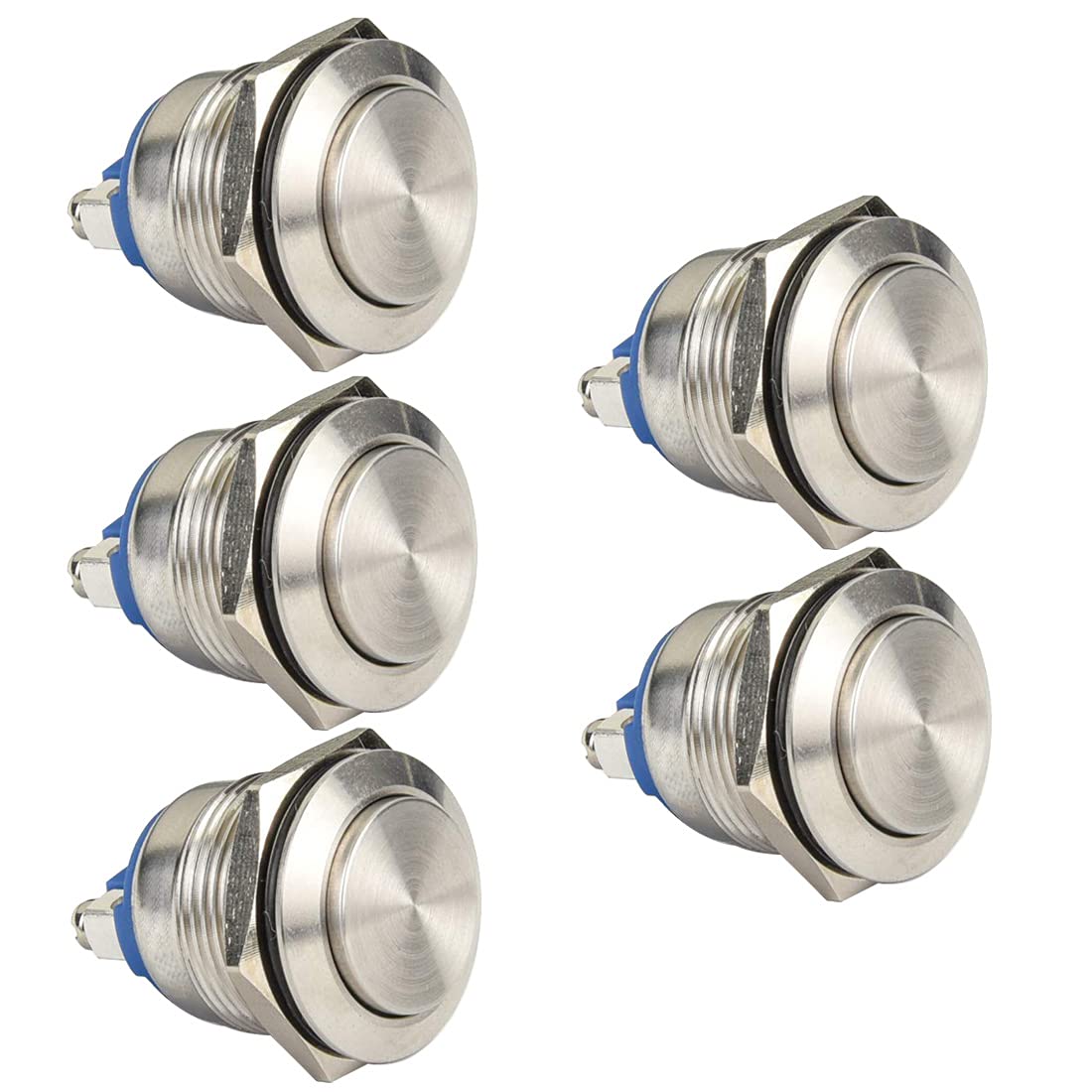 GUUZI 5pcs Pulsadores Momentáneos Impermeables de 22mm 5A 12V/24V/125V/250VAC con Terminales de Tornillo, Pulsador de Acero Inoxidable (Cabeza Alta)