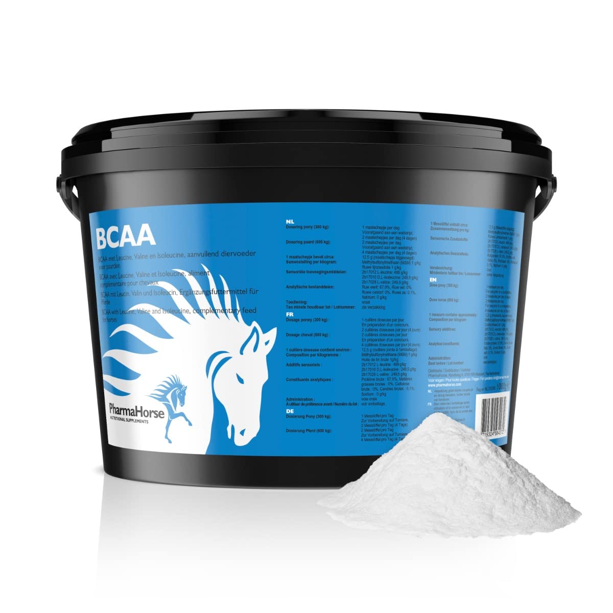 PharmaHorse BCAA | with three essential amino acids | Powerful dosage | No added sugar | 100% Doping-free | 1000 grams