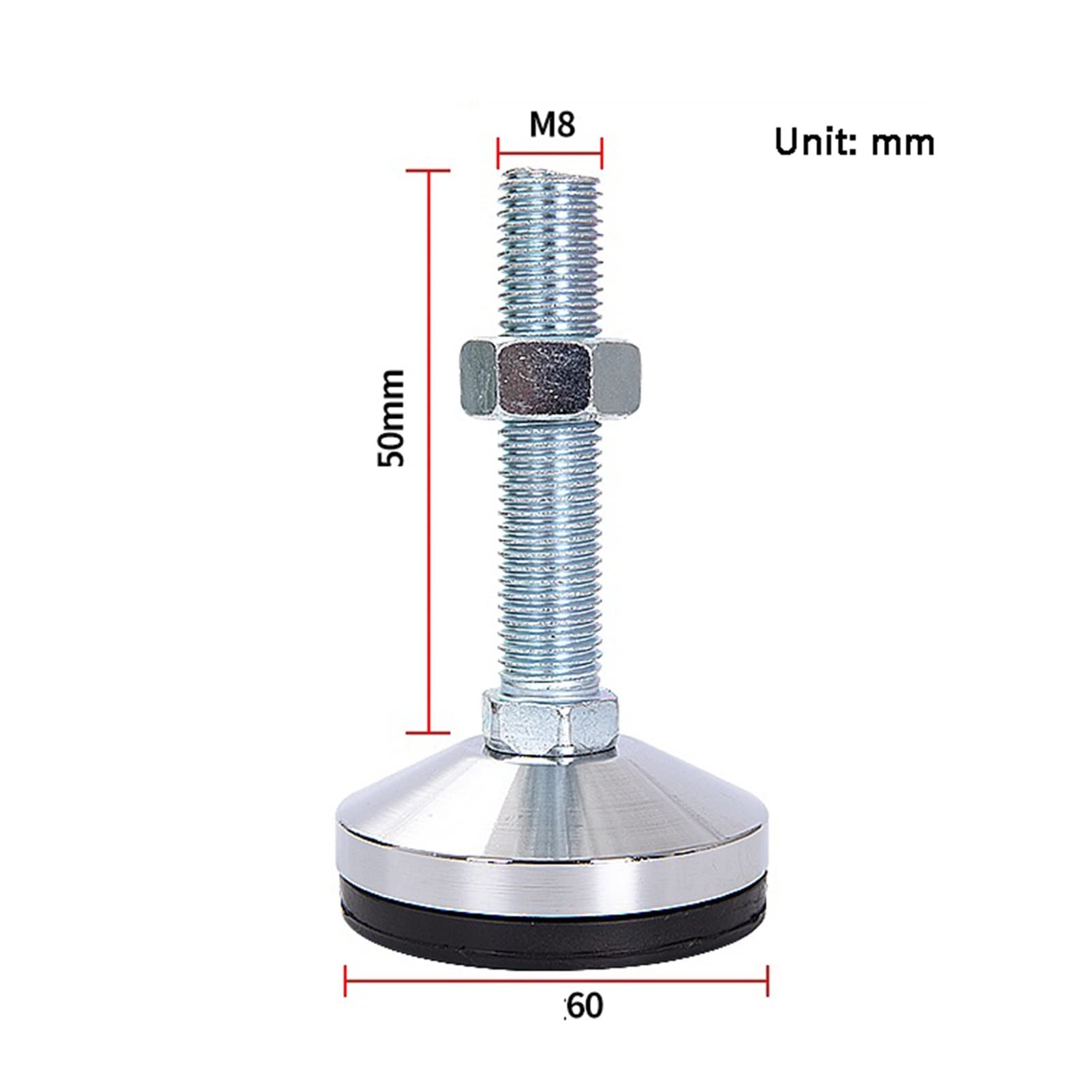 8 Uds diámetro Base 2,4 pulgadas, patas niveladoras con tuercas de seguridad for armarios muebles estantes mesas, tamaño rosca M8 * 50mm