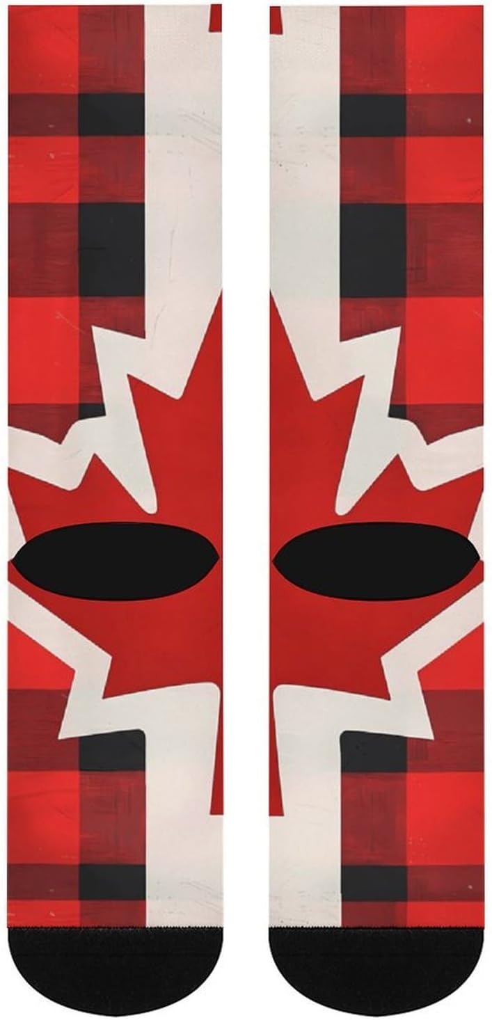 Canadian Flag Farm Buffalo Plaid Knee High Socks Athletic Long Stockings Sport Casual Crew Tube Sock Boot
