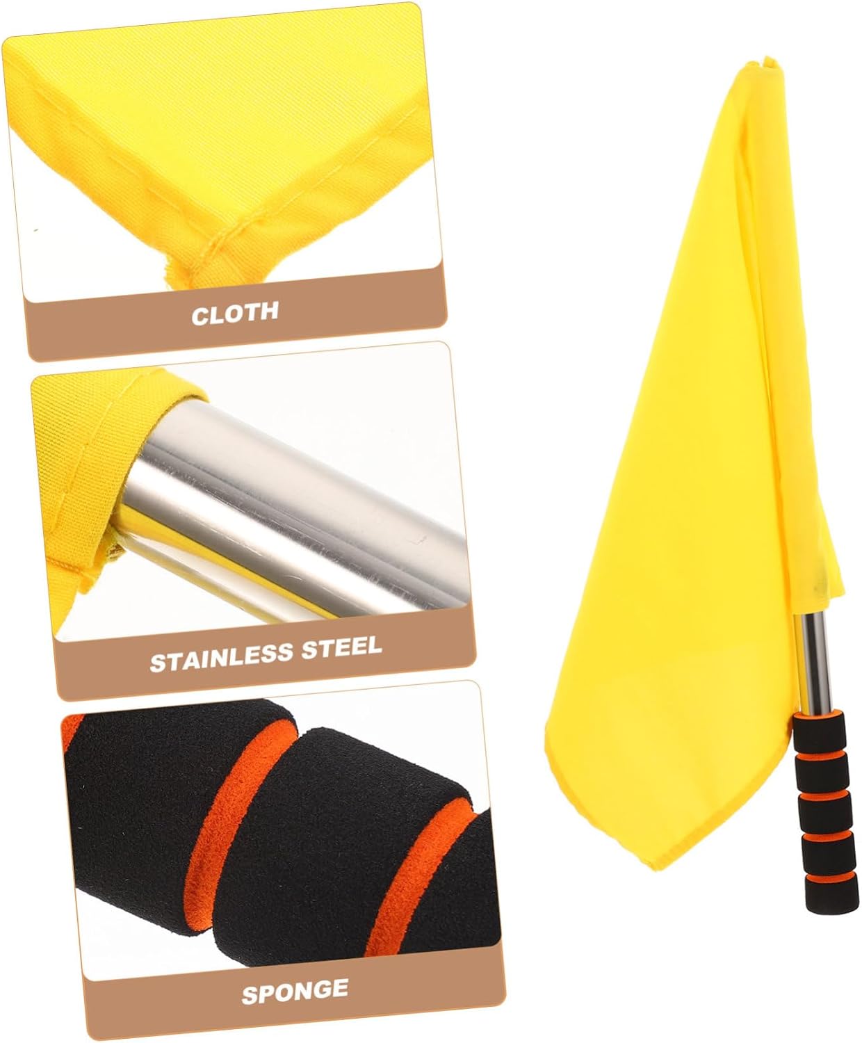 Soccer Referee Flag 18.11X13.58 Inch Lightweight Hand Waving Signal Flag with Comfortable Sponge Handle and Stainless Steel Pole for Outdoor Sports and Football Matches