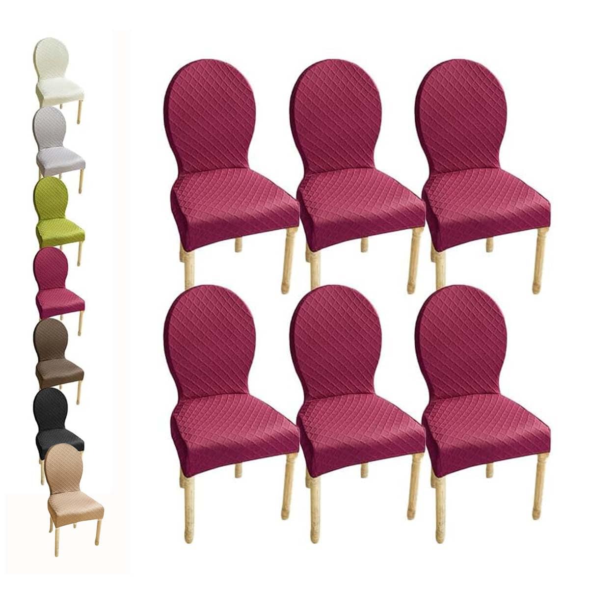 Housse de Chaise Dossier Rond Lot de 4/6/2 Housse de Chaise en Pieds Bois Salle à Manger Ovale Petit/Grand Housse Protection Chaise, Couverture Couvre Chaise Salle à Manger,D 6pcs,1Small