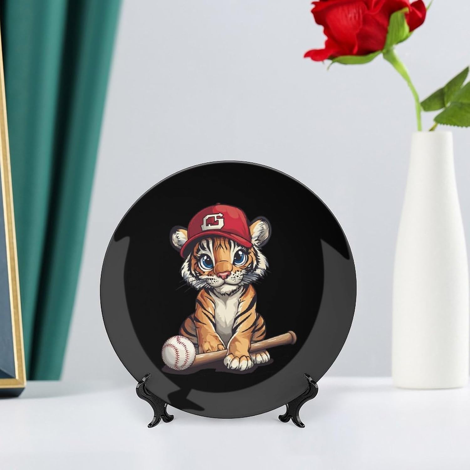 Tiger Baseball Decorative Plate Tray Decor Trinket Dish Bone China Dinner Plates for Home Office Kitchen