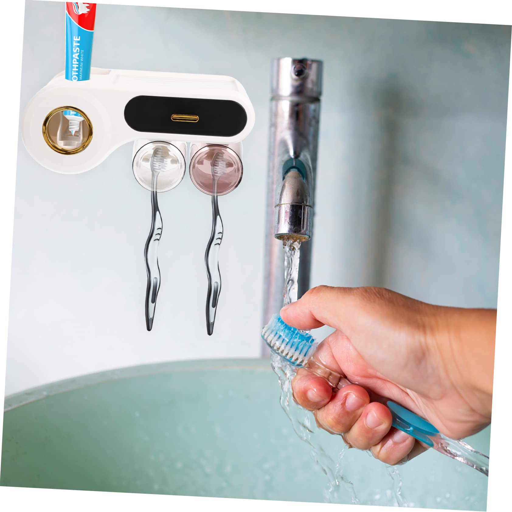 LABRIMP Portaspazzolini da Bagno da Muro in Plastica Nera, Organizer Salvaspazio per Dentifricio e Rasoi, Semplice per Bagno di Casa