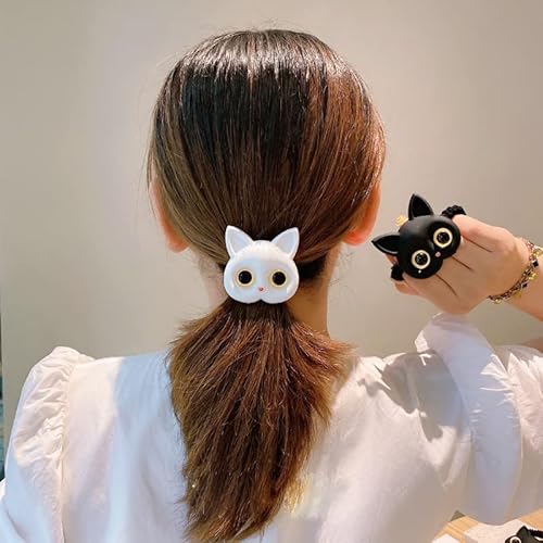 Women Cute Cat Rubber Bands Elastic Hair Bands Headwear For Girls Thick Thin Hair Lovely Hair Ties Accessories Ornaments（White/Black） #TOP1