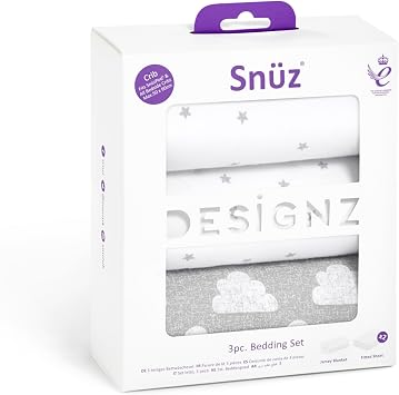 Snuz 3pc Crib Bedding Set, Cloud, Fits All SnuzPods, 2 Sheets & Blanket