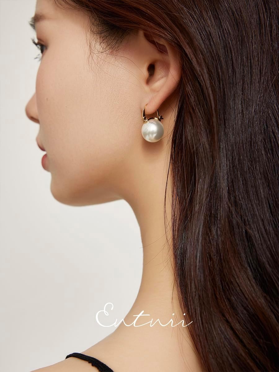 925 Sterling Silver Pearl Dangle Drop Earrings for Women Girls Hypoallergenic 14K Gold Plated Clasp Elegant Jewelry Size 14mm - Image 6