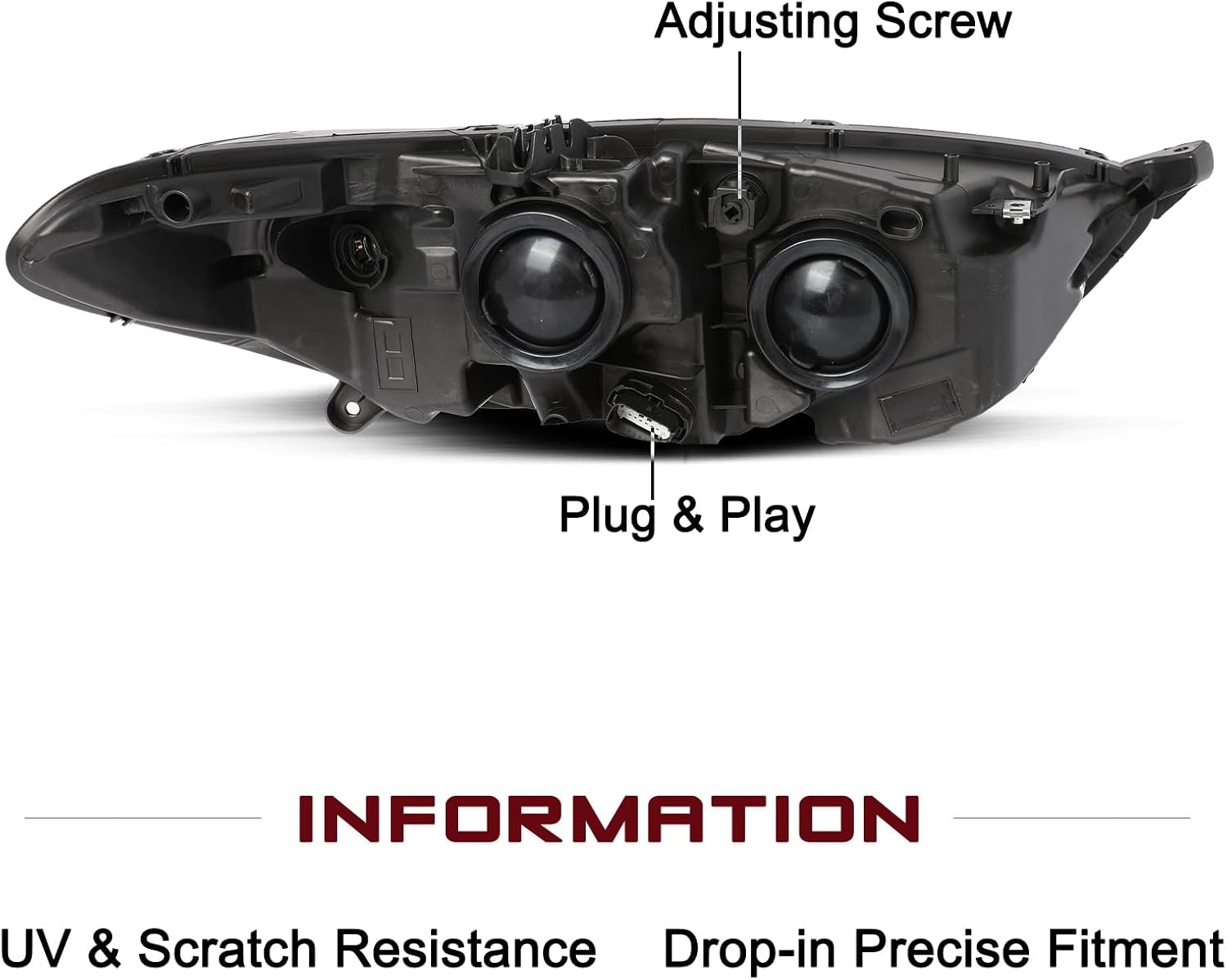 JSBOYAT Projector Headlight Assembly Replacement Fit for 2013 to 2016 Ford Fusion Headlamp (Black Housing with Amber Reflector)