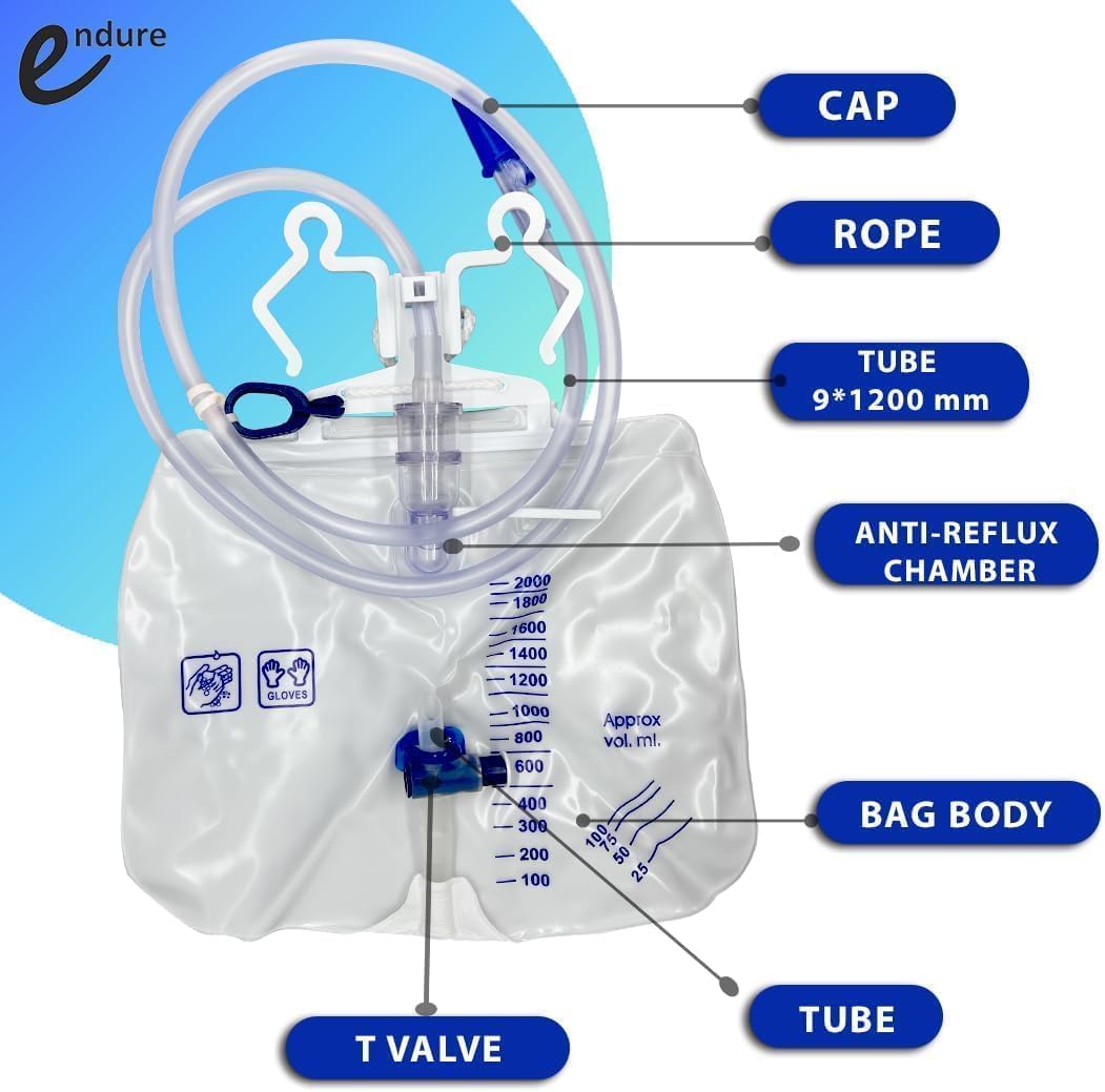 10 Pack Large 2000 ml Urinary Drainage Bag for Adults, Latex-Free Sterile Urine Bag with Anti-Reflux Chamber, Bolsa de Orina Desechable