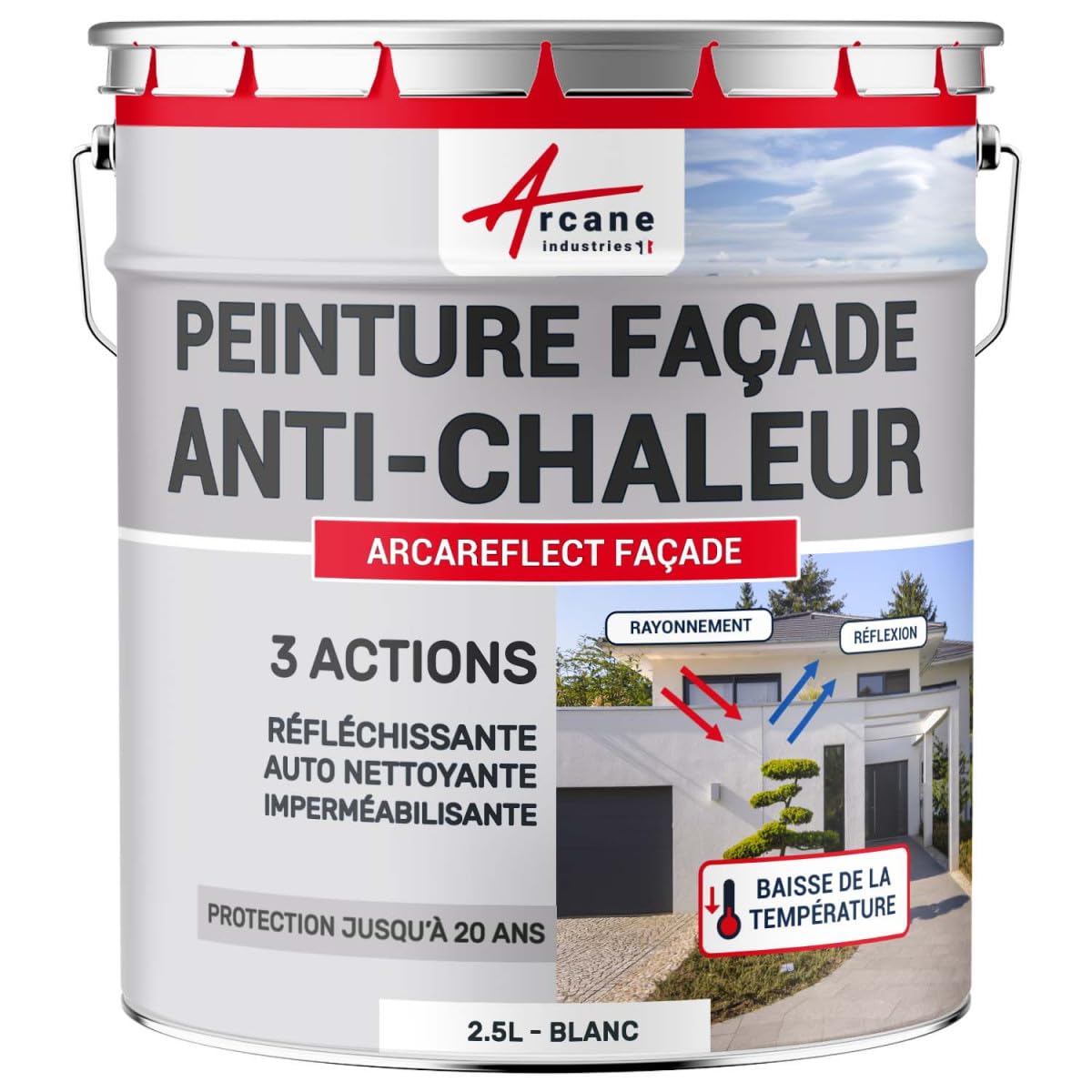 Reflektierende Fassadenfarbe, Hitzeschutz: ARCAREFLECT FASSADE Weiß - 2.5 L