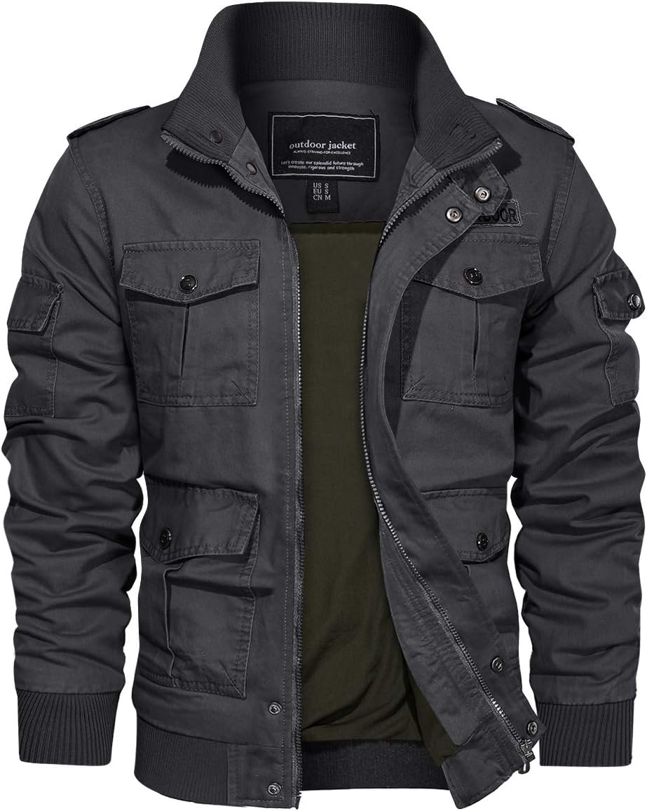 Men's Casual Cotton Military Bomber Jacket Winter Outerwear Windbreaker Cargo Jacket Multi Pockets
