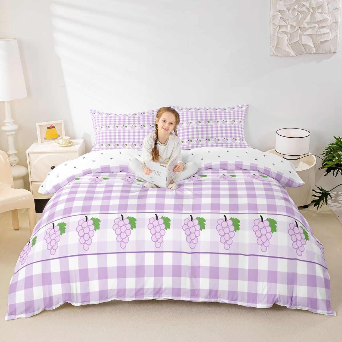 Parure de lit raisin 3 pièces avec housse de couette violette et blanche Manfei