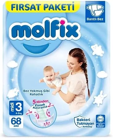 Molfix 3 Numara Midi Bebek Bezi, 4-9 kg, 68 Adet