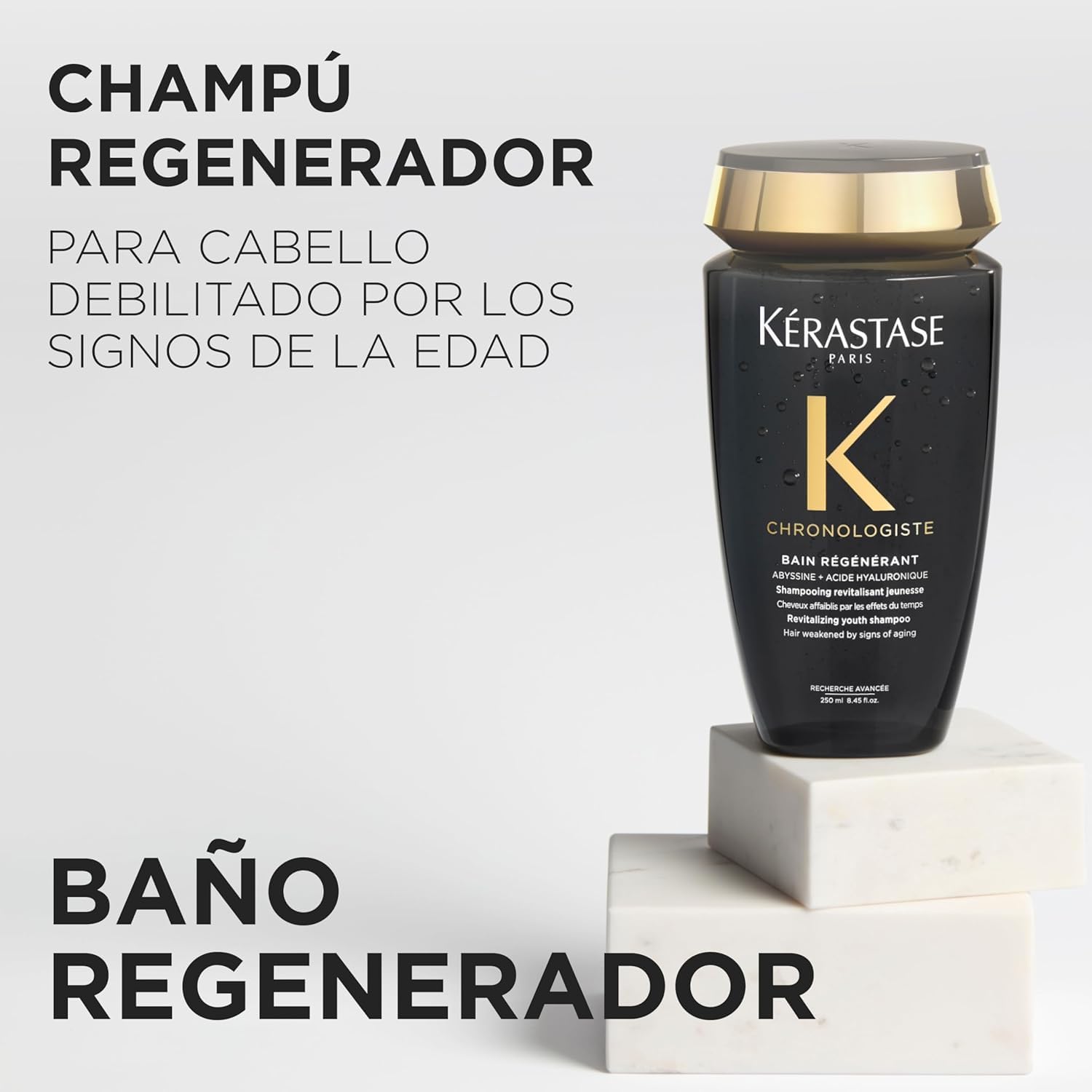 Kérastase Chronologiste Bain Régénérant, Champú Regenerador para Cabello Debilitado por Signos del Envejecimiento, Revitaliza y Protege la Fibra, Enriquecido con Ácido Hiaurónico y Abyssine, 500 ml