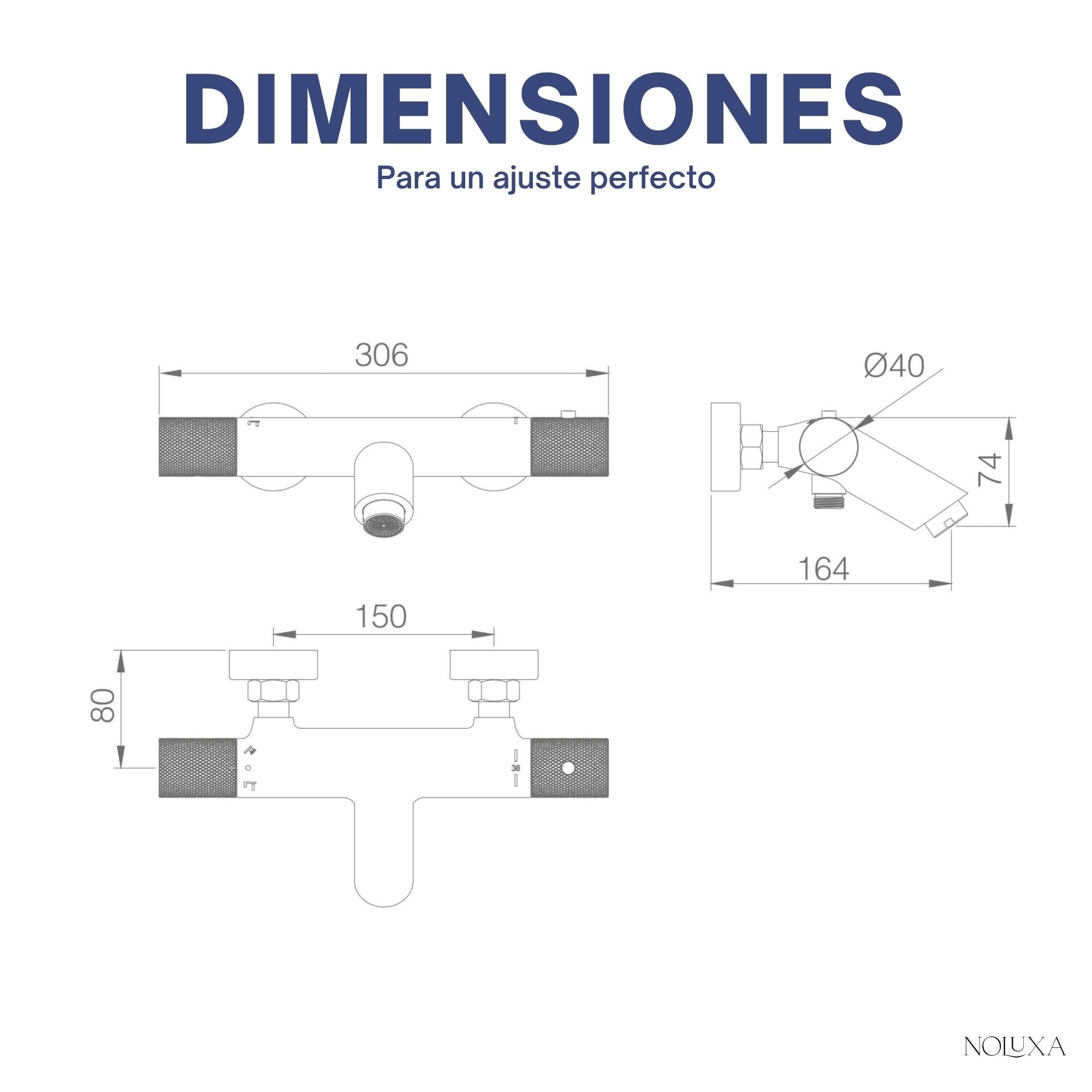 IMEX - Grifo Termostatico Bañera y Ducha Cromado | Grifo Mezclador de Pared con Soporte Alcachofa de Ducha y Manguera | Grifería en Latón y Acero Inoxidable S.304 | Serie Line