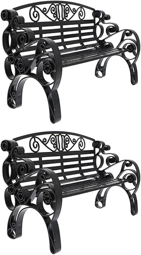 Mini banco de jardín, modelo de casa de muñecas, modelo pequeño, adornos de parque, ornamentos maduros, decoración de casas de muñecas, 2 uds