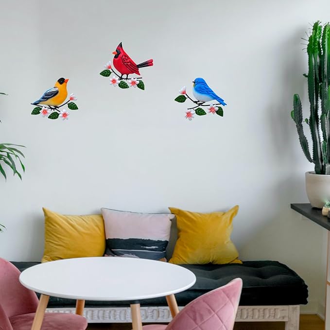 Decoración de pájaros metálicos para pared 3D exterior miniatura 5