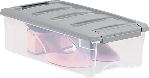 Miniatura 24 de Yaxa Basics Contenedores de almacenamiento de 12 qt, de plástico, apilables, con tapas de pestillo, transparente/gris, paquete de 6