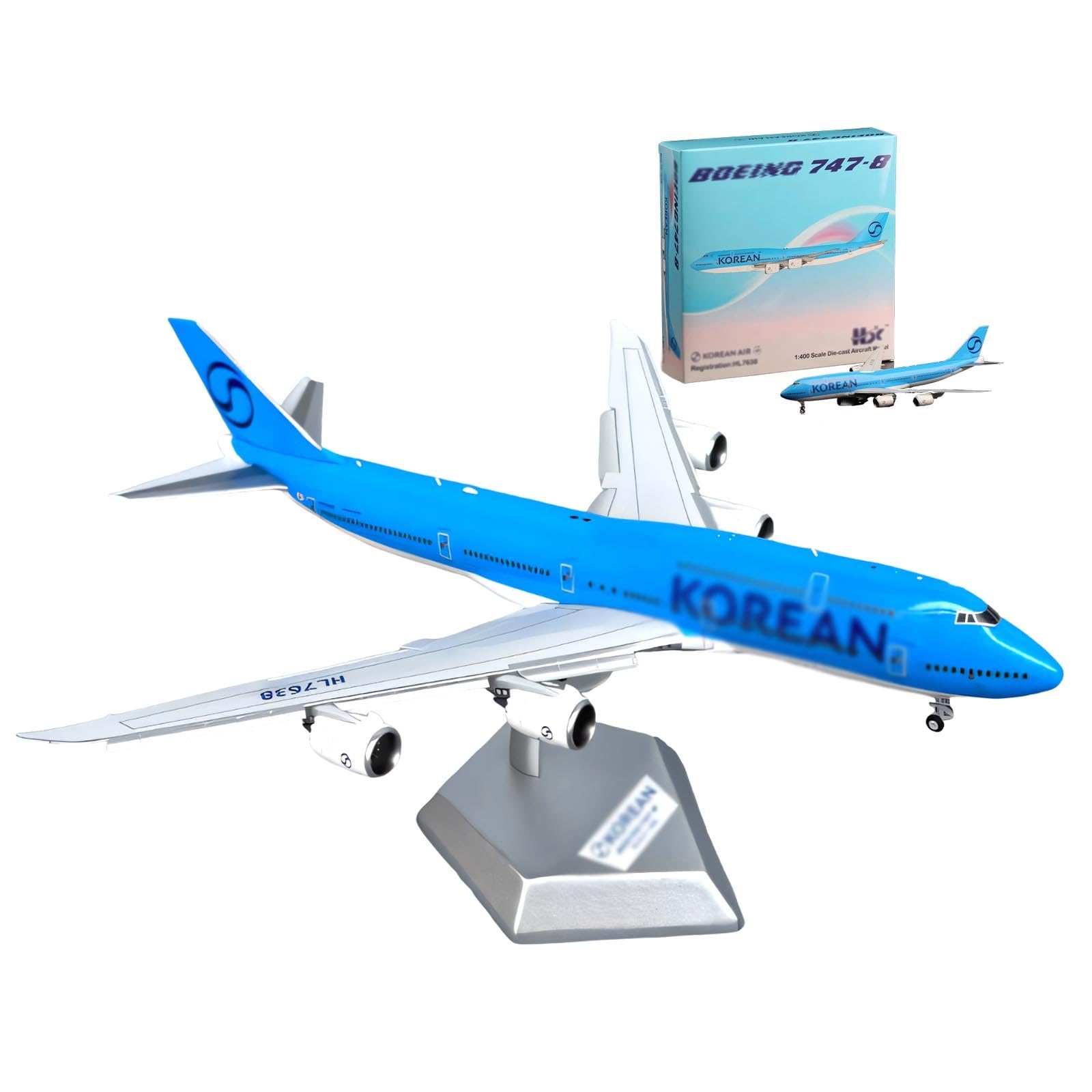 Modello aereo lega metallo pressofuso Korean Air B747 in scala 1/400 con livrea, carrello atterraggio mobile, ruote girevoli, espositore collezione, aereo for casa, ufficio, appassionato