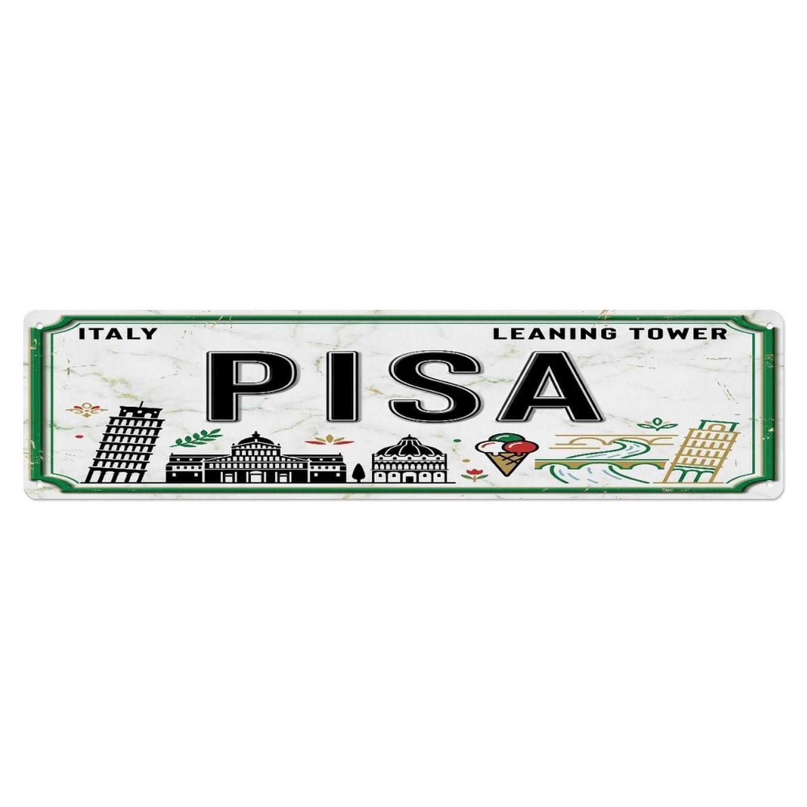 Tgrcjimh Style Metal Tin Sign Vintage Travel Pisa Italy Tower Cathedral