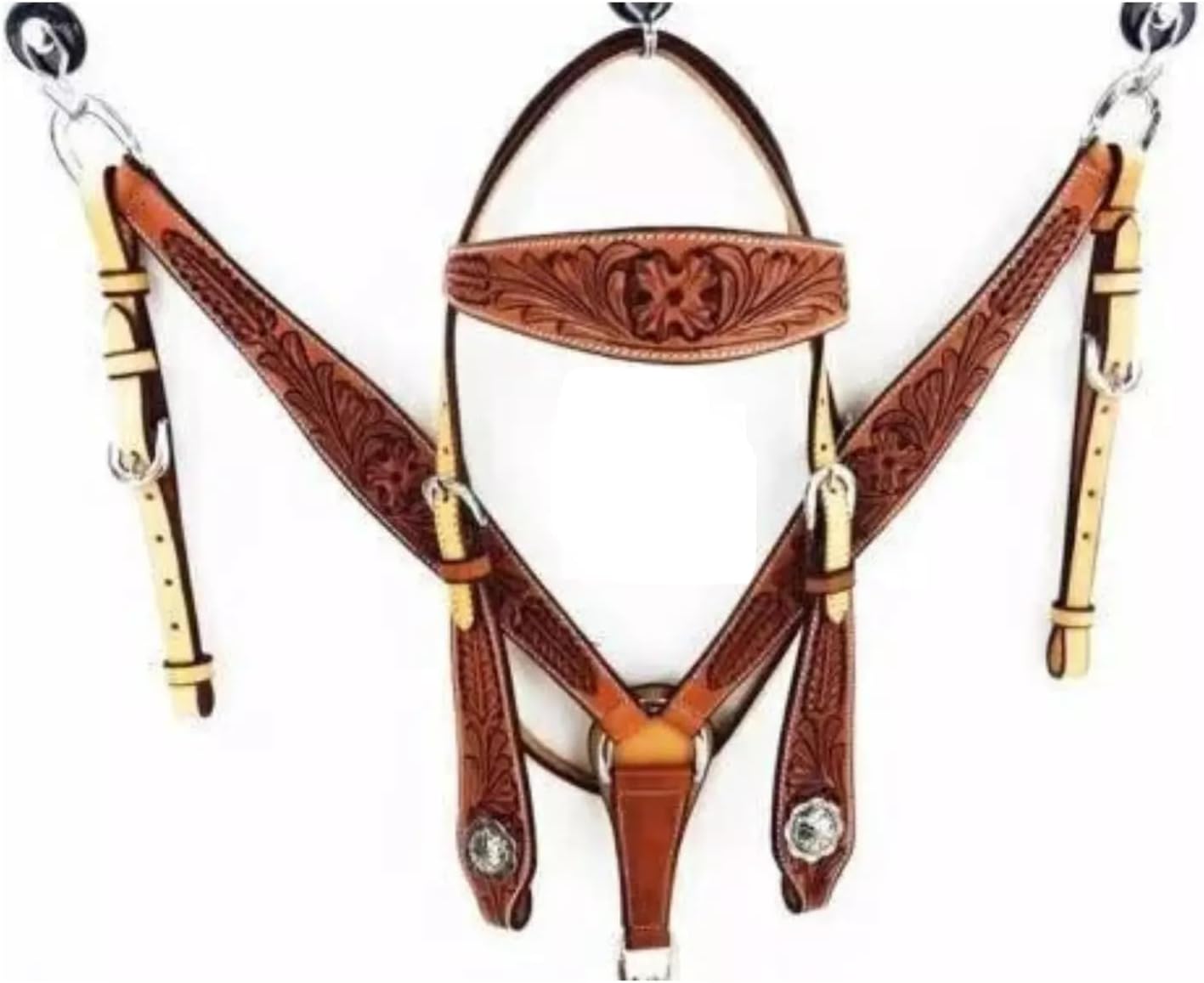Western Leather Hand Tooled Headstall and Breast Collar Set with Reins. /Size-Full,Cob,Pony AM-40