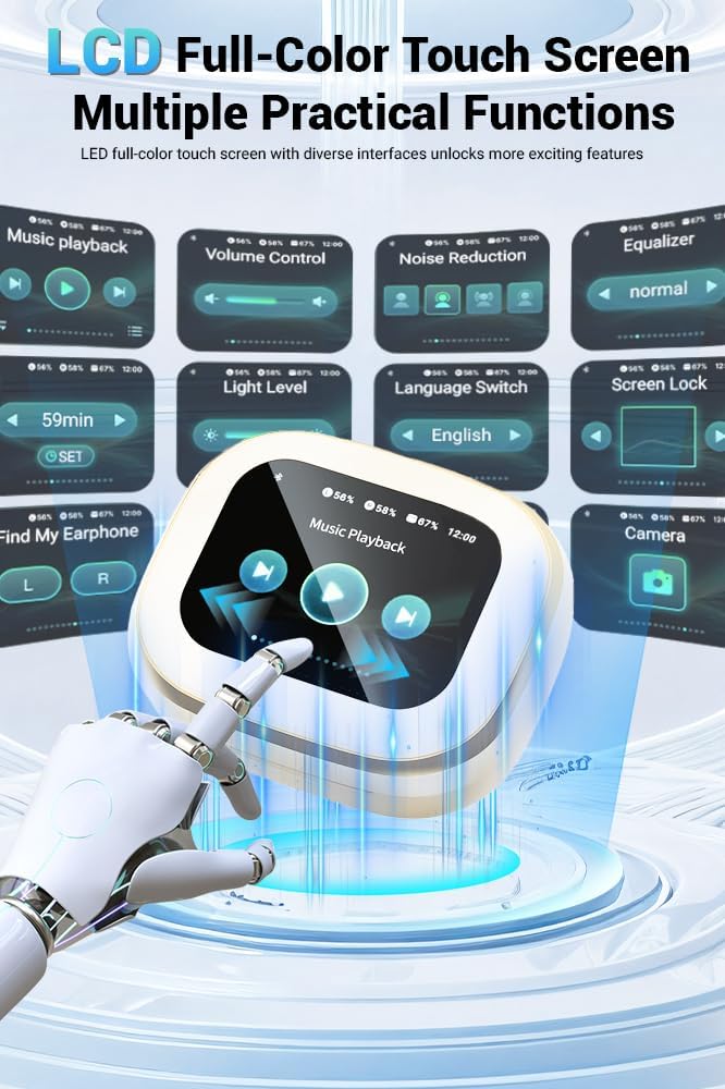 Wireless Earbuds, Bluetooth 5.4 Headphones, True ANC Active Noise Cancelling in Ear Buds with Smart Touchscreen Case, 60H Playtime for Sports & Working, Bass Stereo Sound for iPhone/Android-Beige - Image 2