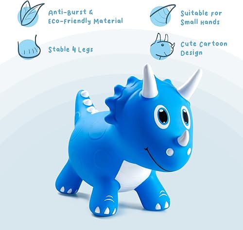 Miniatura 4 de EVERICH TOY Juguetes de Animales Saltarines de Dinosaurio para Niños, Saltador Inflable de Triceratops, Montable Saltarín, Actividad