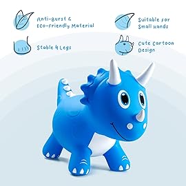 EVERICH TOY Kids Dinosaur Bouncy Animal Toys, Inflatable Triceratops Bouncer, Ride on Bounce Hopper, Indoor Outdoor Activity Birthday Gift for 18 Months 2 3 4 Years Old Boys