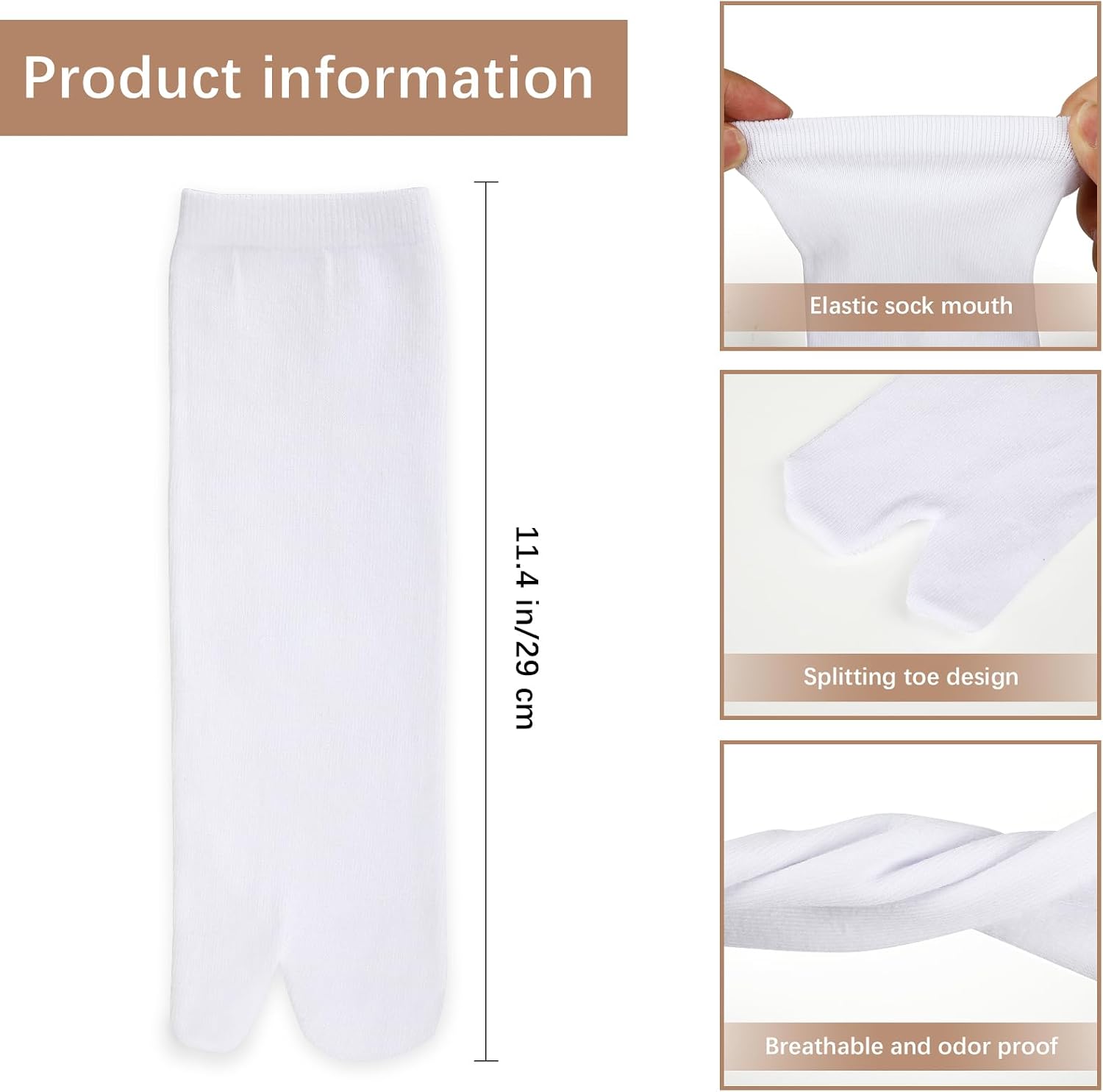 12 Pair Unisex White Tabi Split Toe Flip Flop Socks,Soft Cotton Elastic Big Toe Geta Sandal Japanese Socks for Men Women