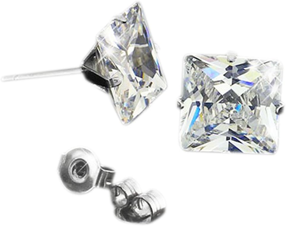 One Pair Stainless Steel Square Cubic Zircon Elements Ear Stud Fashion Jewelry