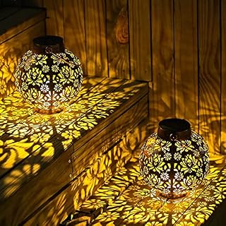Solar Lantern Lights Outdoor Garden, Waterproof LED Solar Powered Hanging Lantern Light for Backyard Courtyard Walkway Porch Patio Tree Fence, 2pcs Metal Hook Included (2Pack)