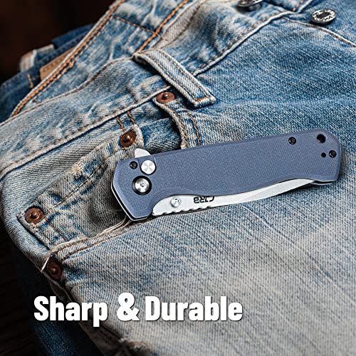 Cjrb Cutlery Folding Pocket Knife Chord(J1927) Flipper Button Lock Edc Gentleman Knife With Ar-Rpm9 Steel Blade And Gray Blue G10 Handle Foldable Outdoor Carry For Men Women Gift #TOP1